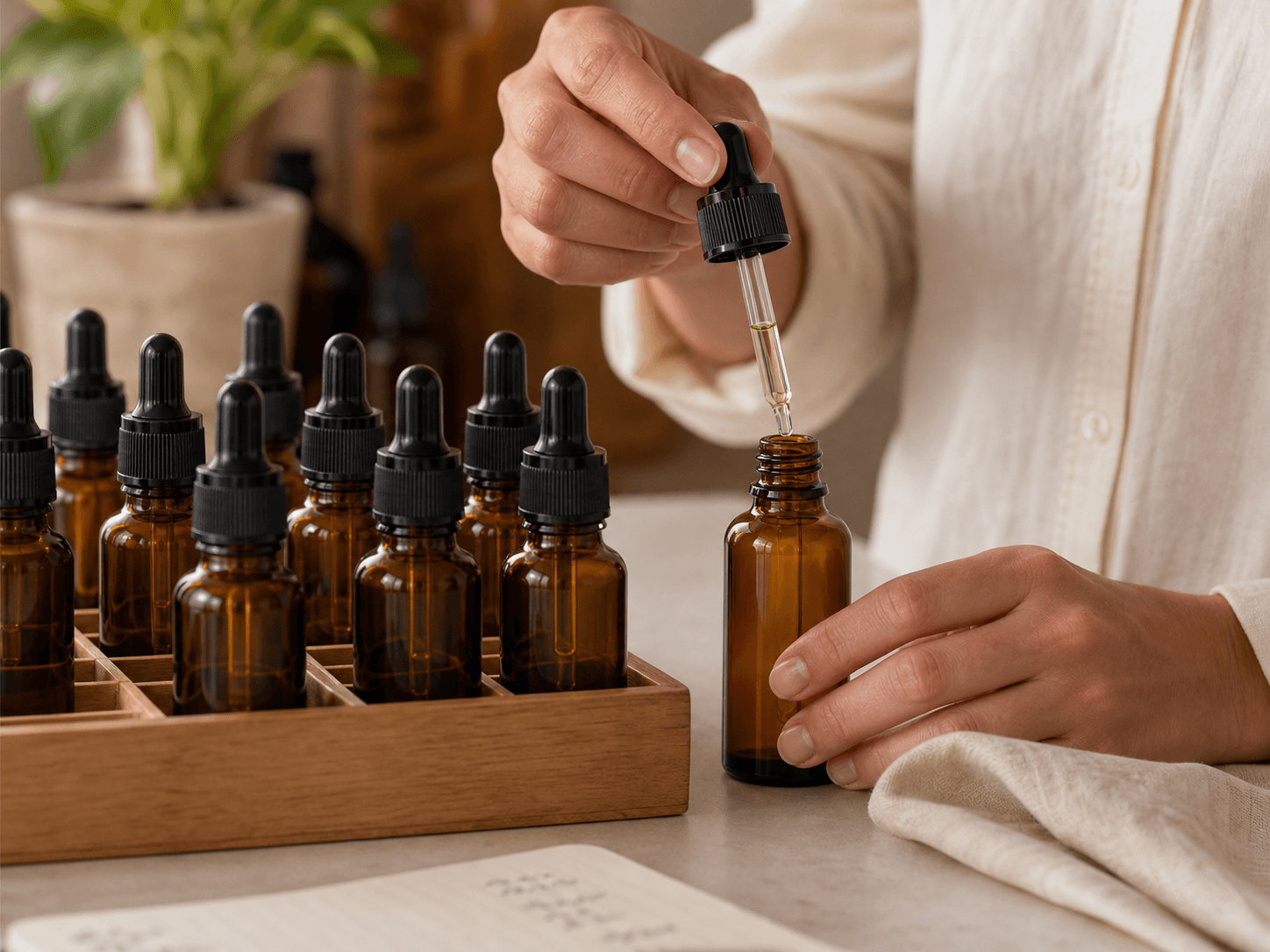 Essential Oil Bottle used for starter kits and oil libraries in a collections setting