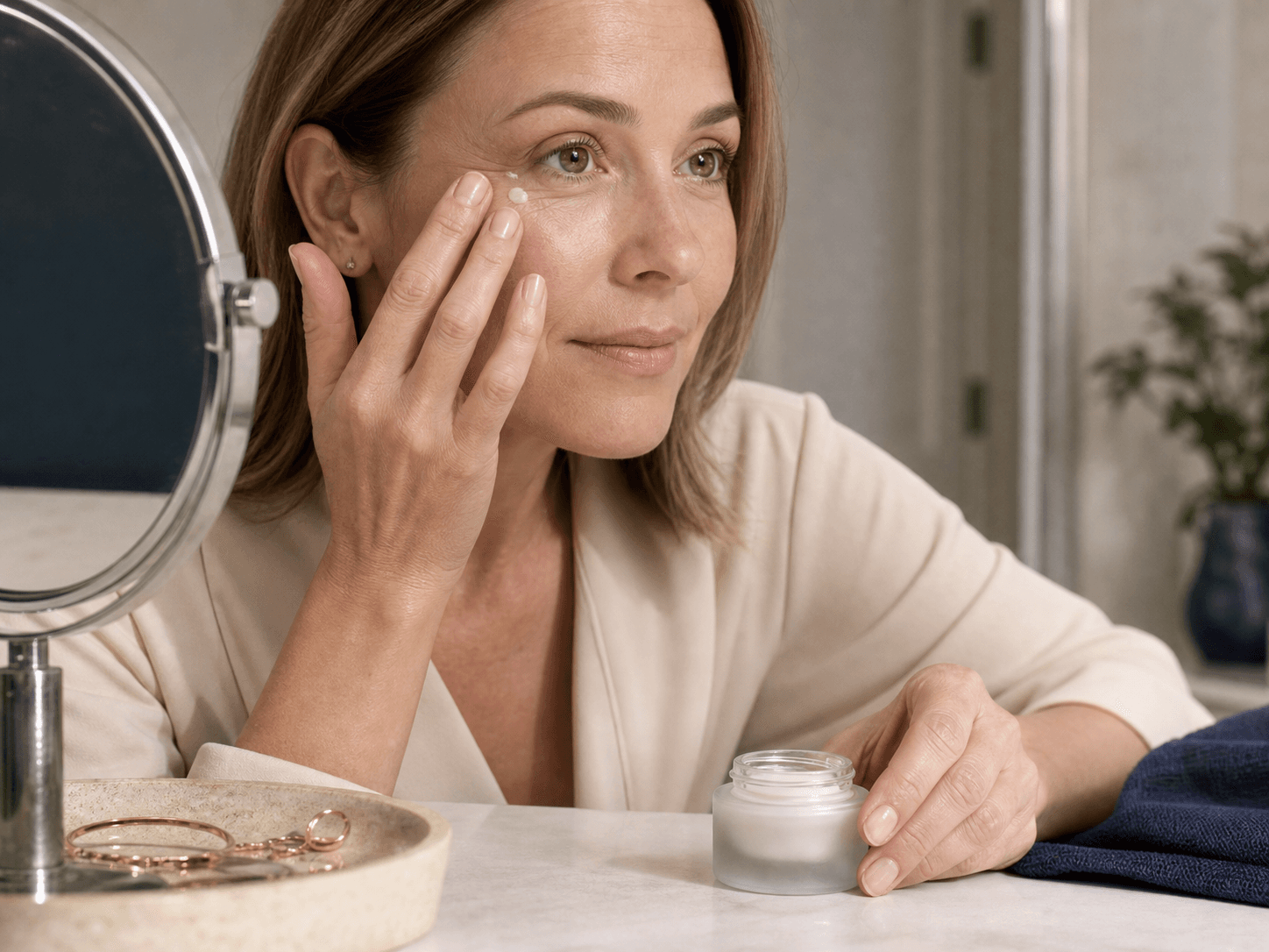 Eye Cream Jar used for the same finger in the jar every day in a morning routines setting