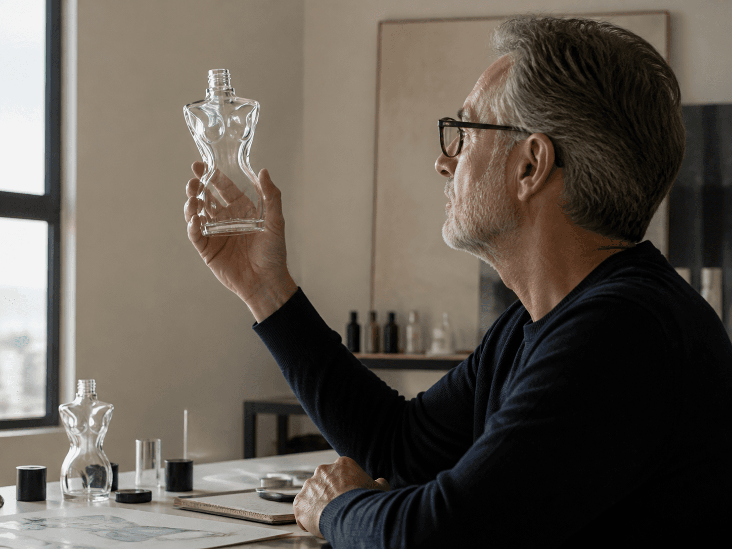 Figural Perfume Bottle used for a form a creative director signs off in a house commissions setting