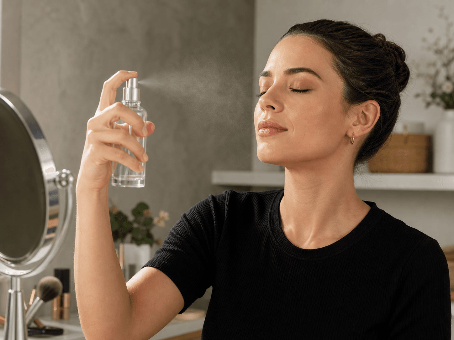 Fine Mist Setting Spray Bottle used for setting sprays over complete looks in a makeup finishing setting