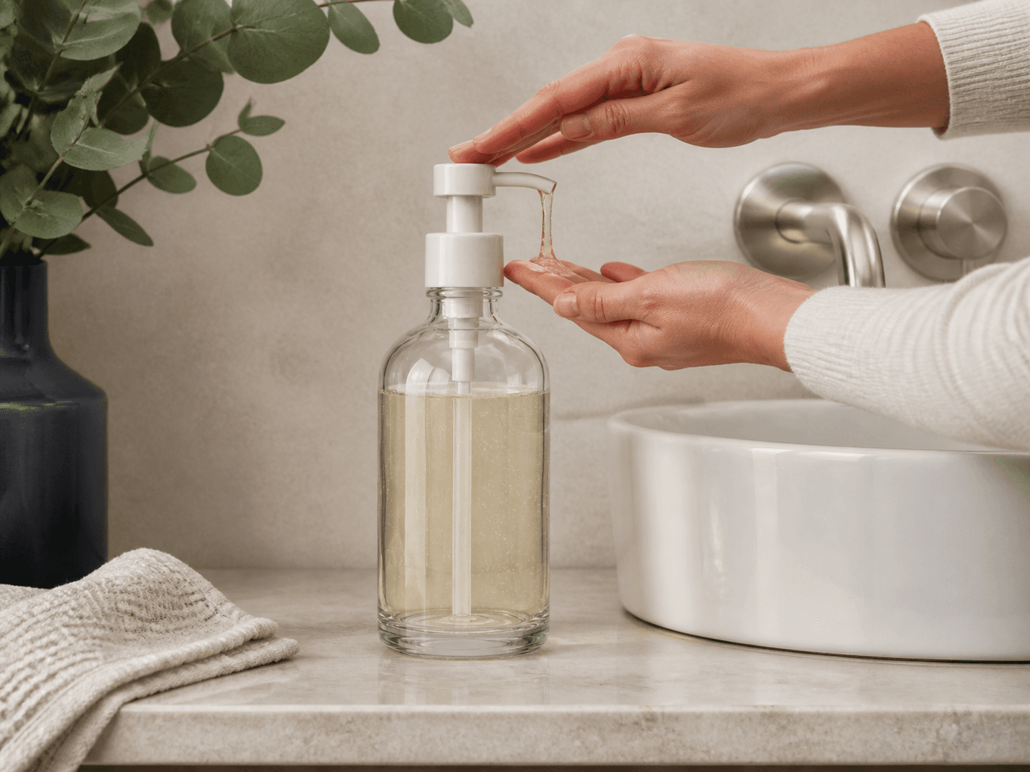 Hand Wash Bottle used for design-led kitchen and guest basins in a display setting