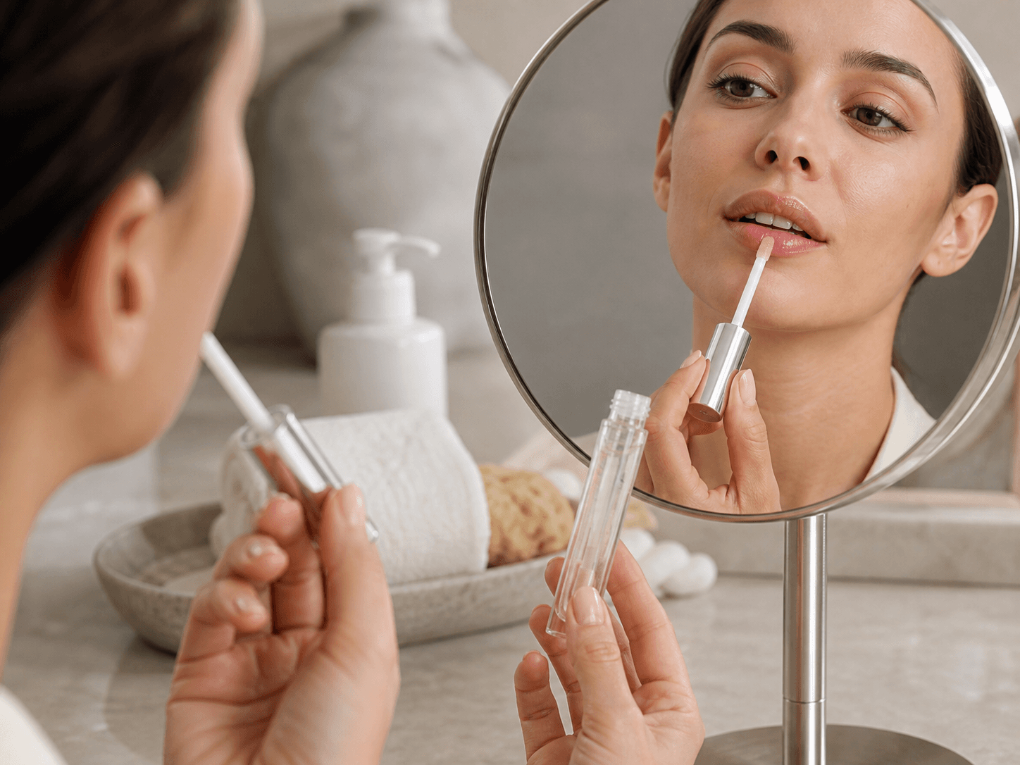 Lip Gloss Bottle used for plumping and conditioning formulas in a treatment gloss setting