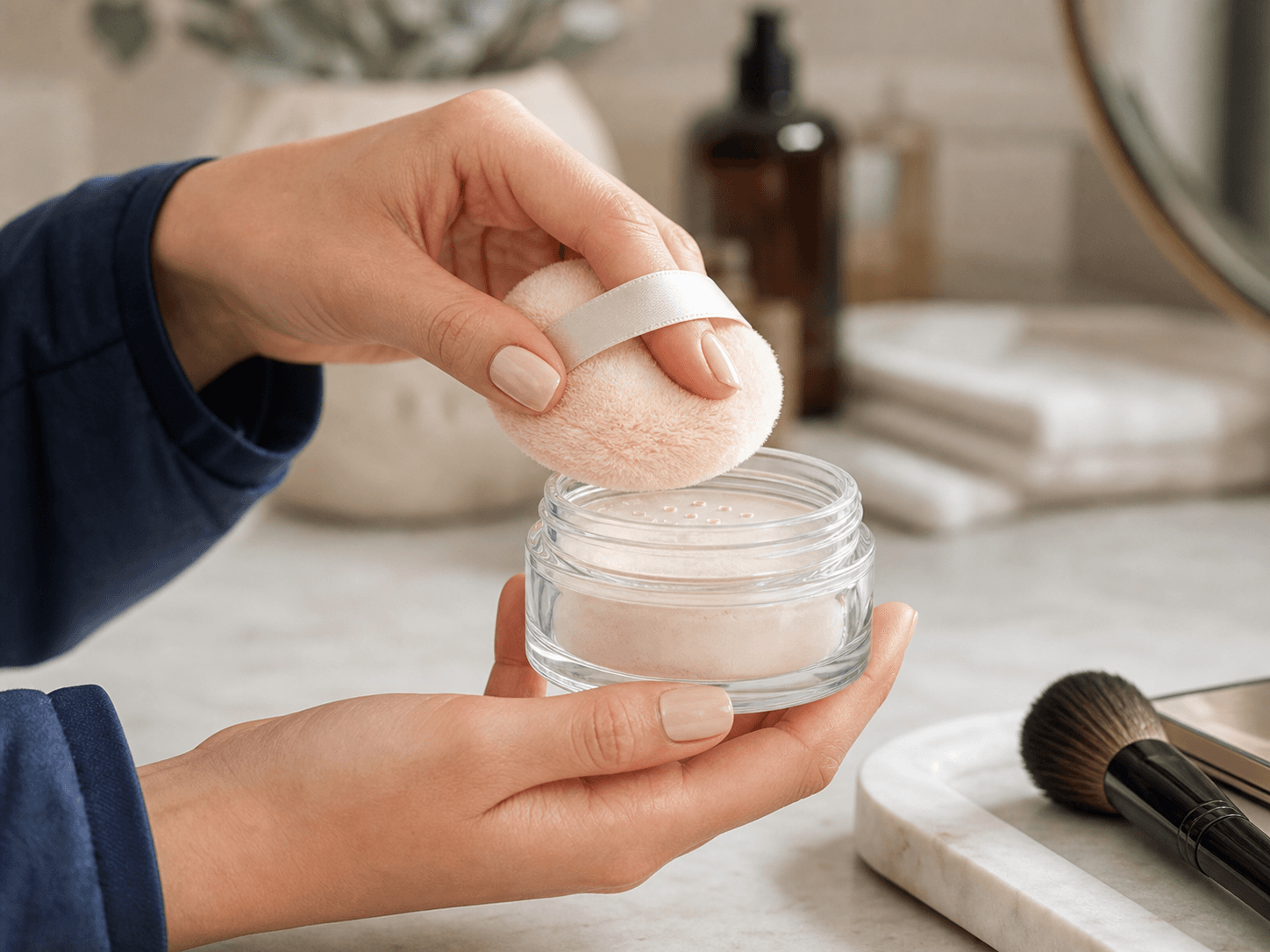 Loose Powder Jar used for translucent and finishing powders in a setting powder setting