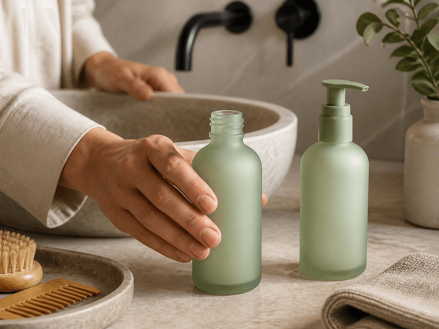 Matte Colored Glass Bottle used for color-coded product families in a range coding setting