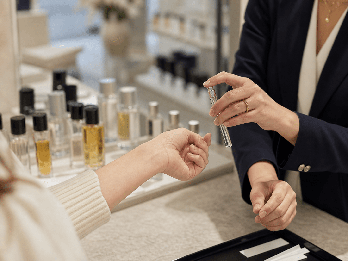 Perfume Sample Tester Vial used for in-store discovery vials in a counter sampling setting