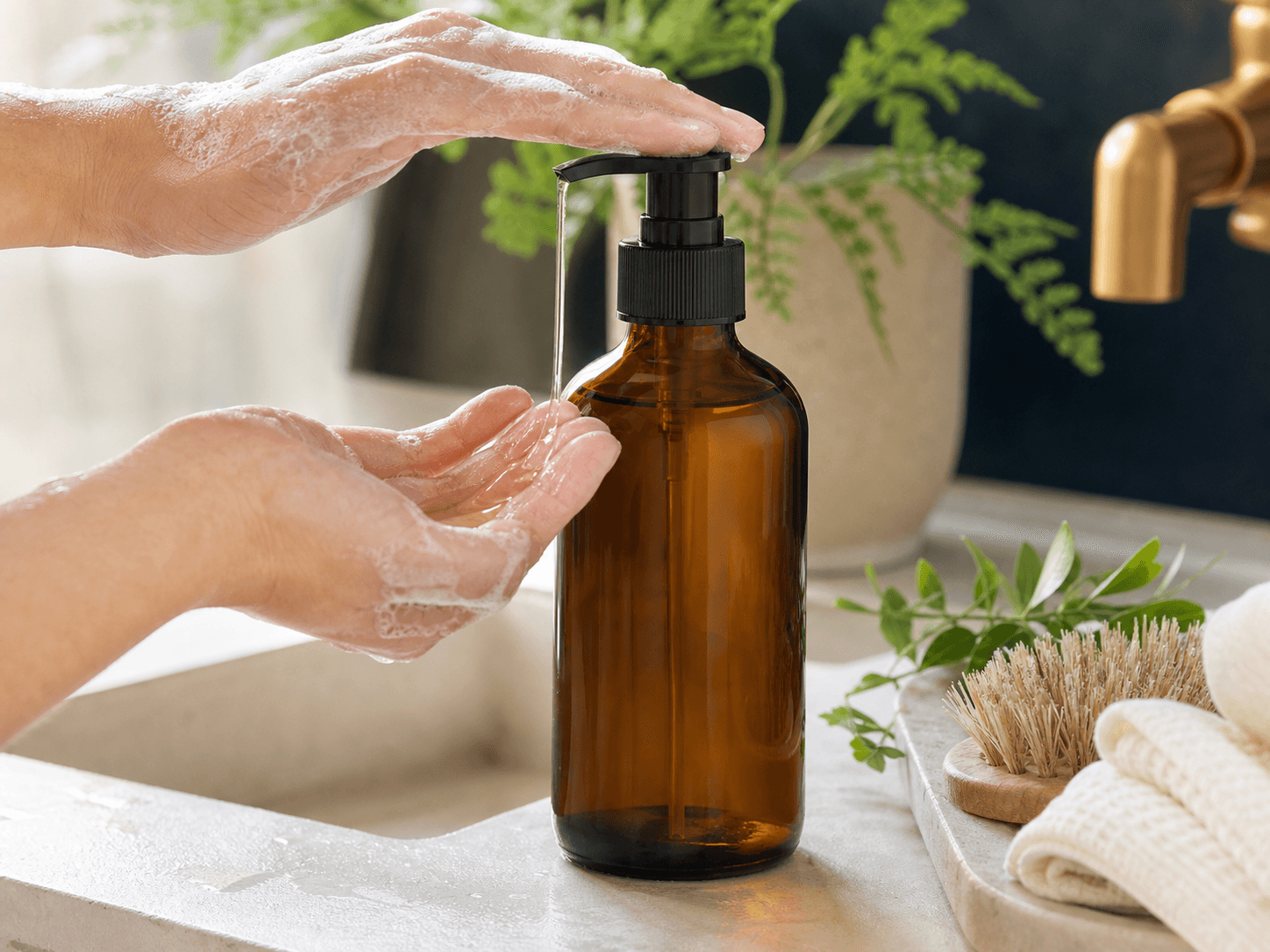 Shampoo Bottle used for sulfate-free and botanical formulations in a ingredient positioning setting