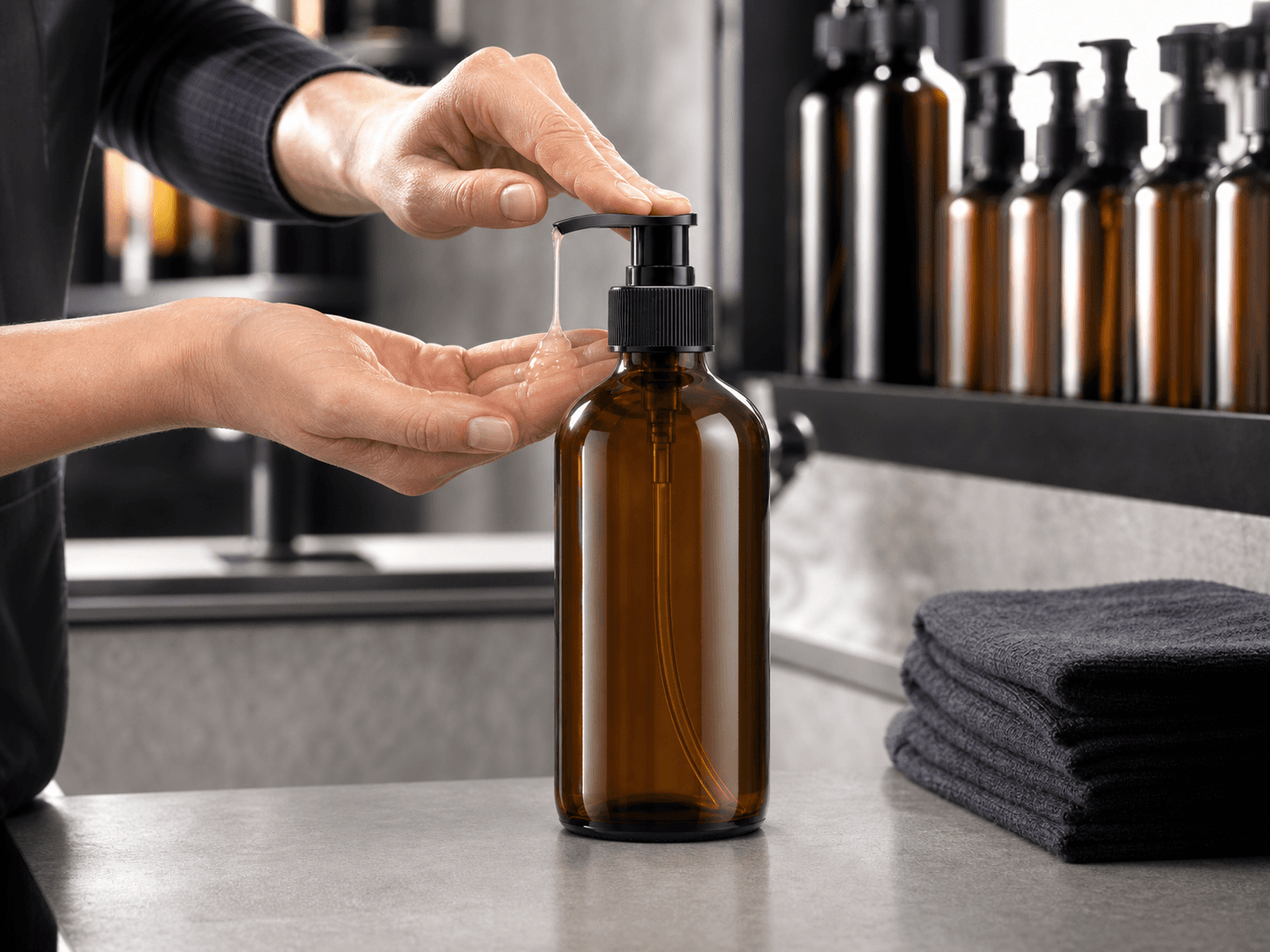 Shampoo Bottle used for professional sizes and returnable programs in a salon and refill setting