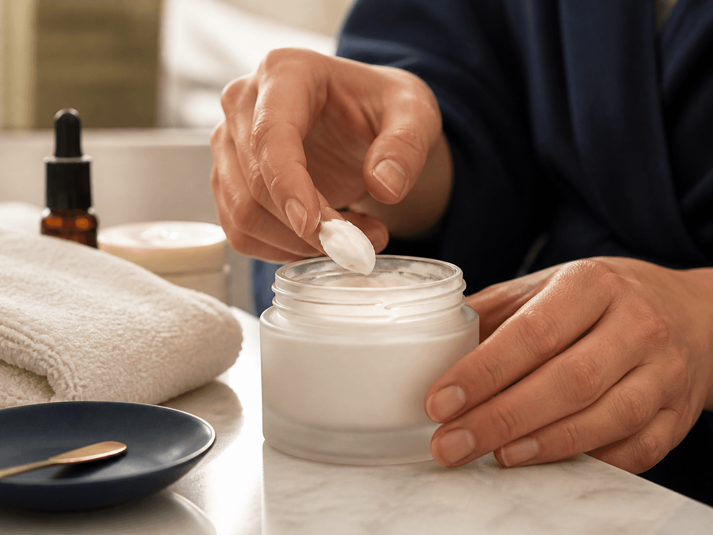 Soft-touch Frosted Jar used for rich creams & night treatments in a face care setting