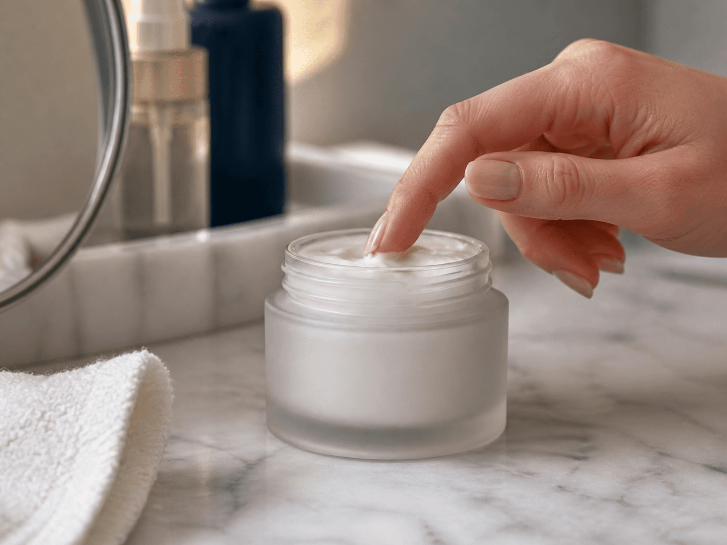 Soft-touch Frosted Jar used for luxury skincare ranges in a premium positioning setting