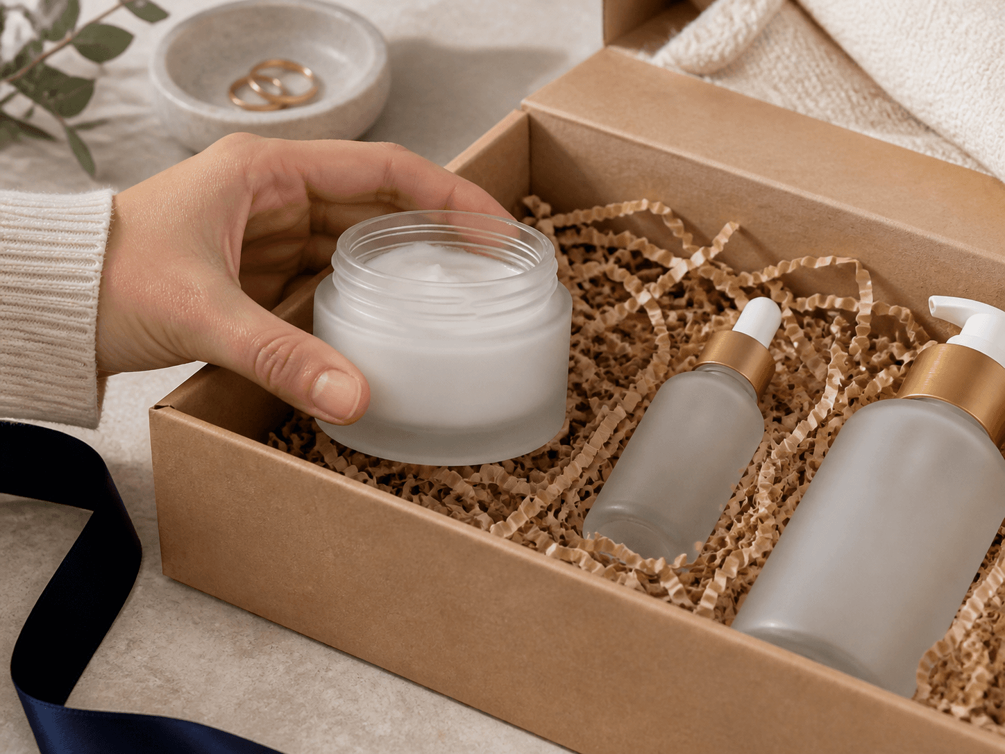 Soft-touch Frosted Jar used for ritual sets & seasonal boxes in a gifting setting