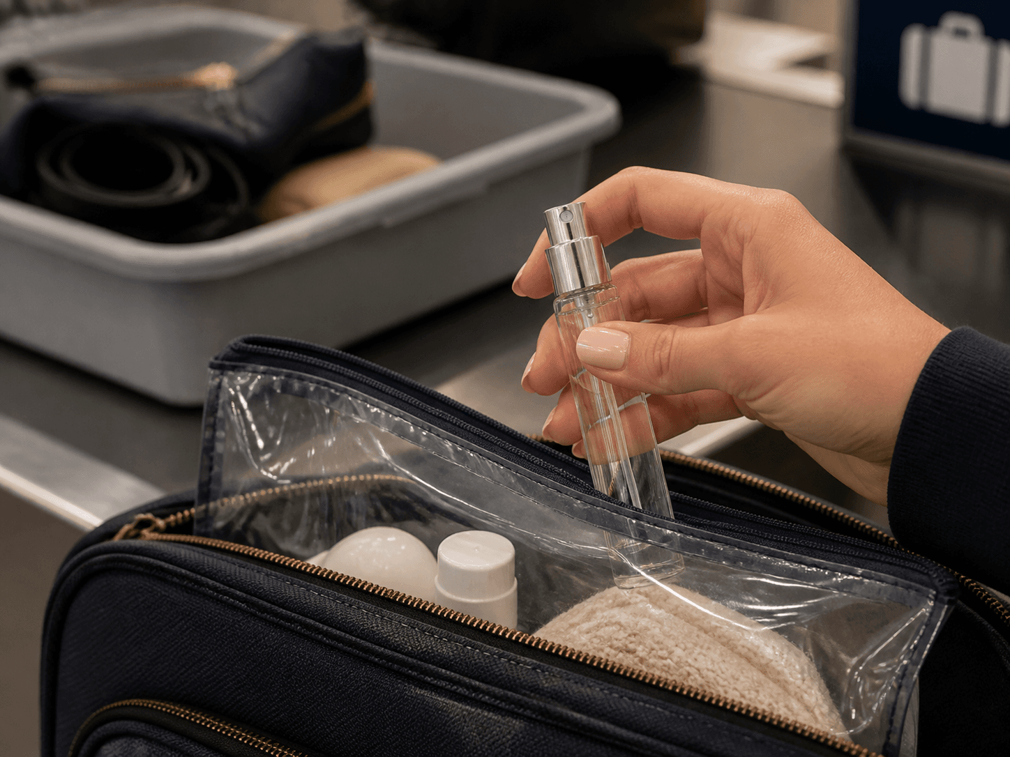 Travel Perfume Bottle used for fragrance sized for hand luggage in a cabin carry setting