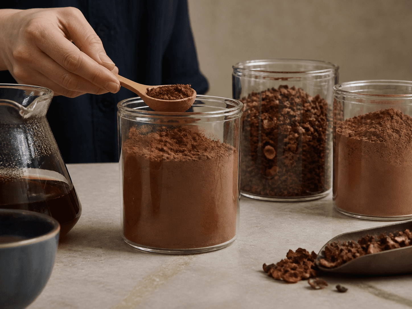 Coffee Jar used for cocoa, cascara & beverage powders in a brewing ingredients setting