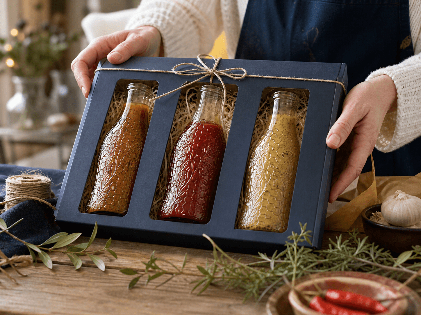 Embossed Sauce Bottle used for limited harvests and curated condiment sets in a gift & seasonal setting