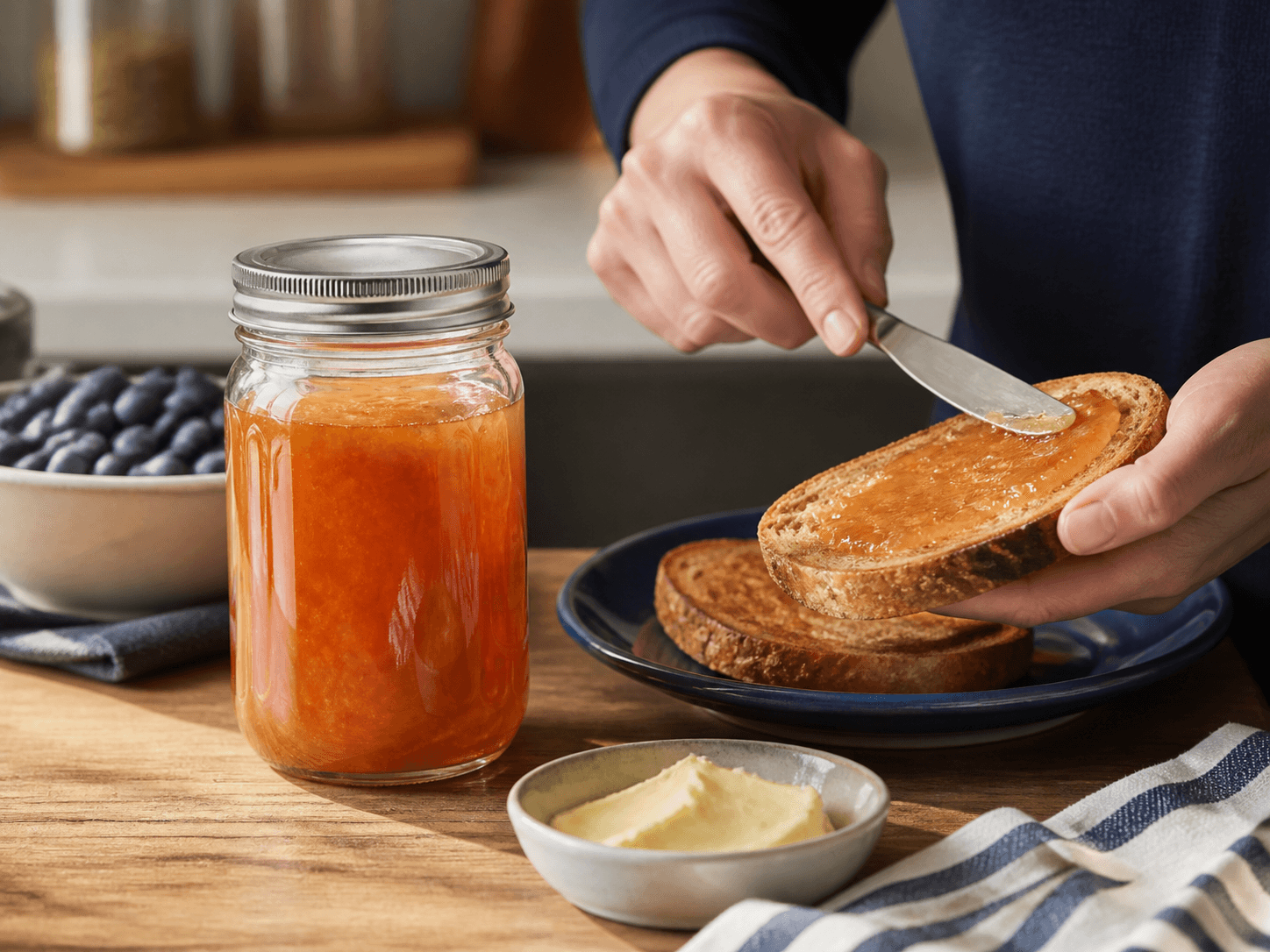 Mason Jar used for preserves, honey & spreads in a breakfast & pantry setting