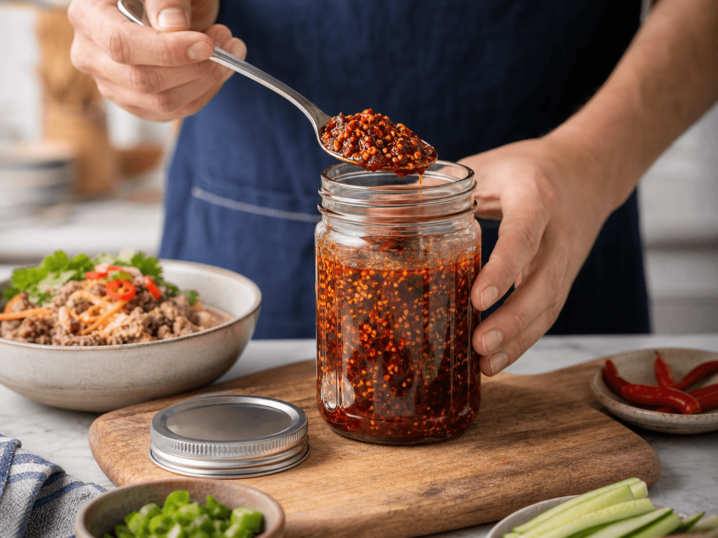 Mason Jar used for pickles, sauces & condiments in a savory formats setting