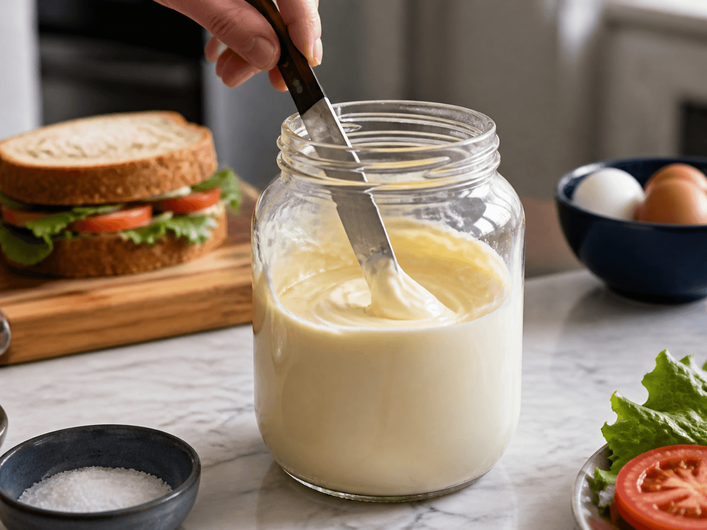 Mayonnaise Jar used for retail mayonnaise and sandwich spread in a classic emulsion setting