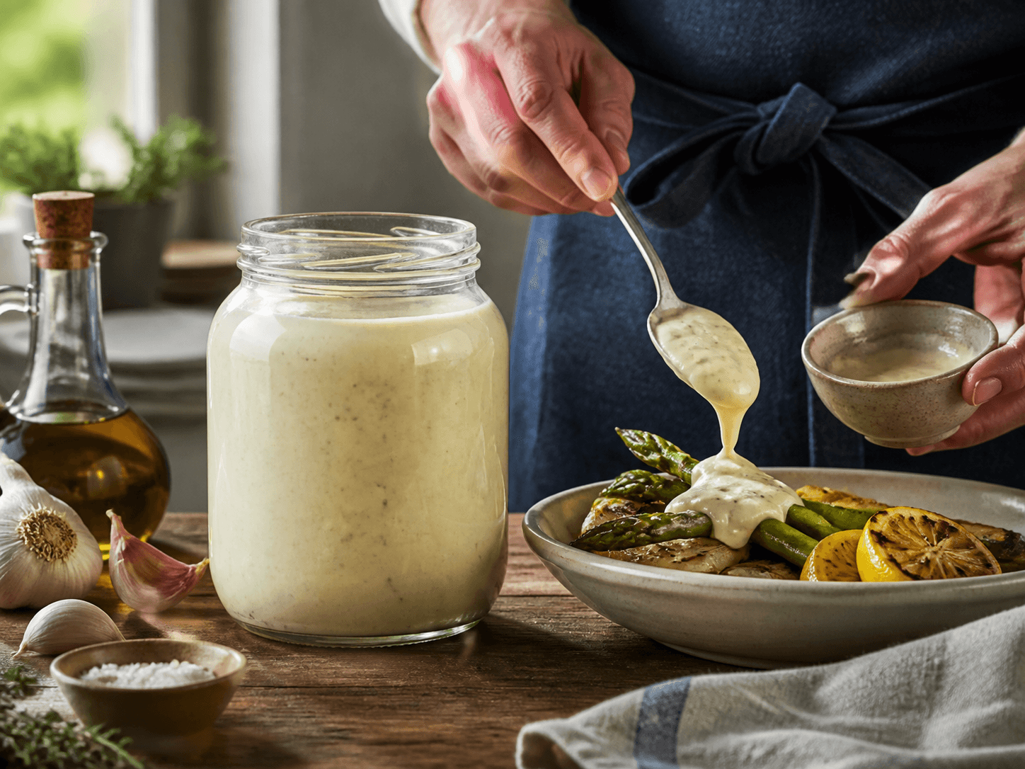 Mayonnaise Jar used for aioli and flavored mayonnaise in a premium condiment setting