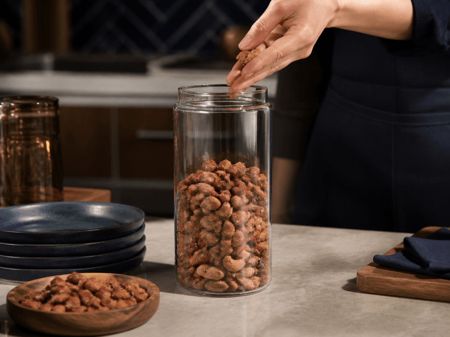Nut Storage Jar used for roasted, salted & seasoned nuts in a countertop service setting