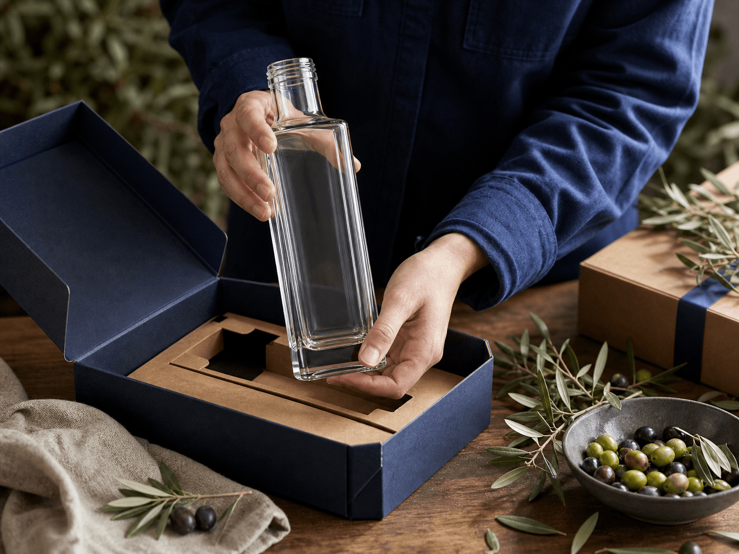 Olive Oil Bottle used for harvest releases & curated gift sets in a limited edition setting