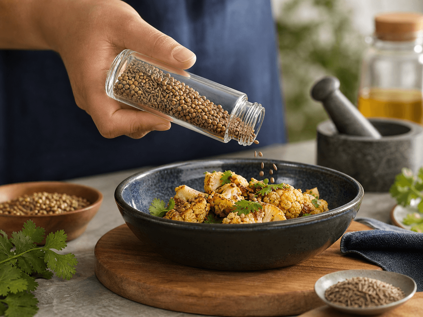 Pepper Grinder Bottle used for coriander, cumin & grinder-ready seasoning in a selected whole spices setting
