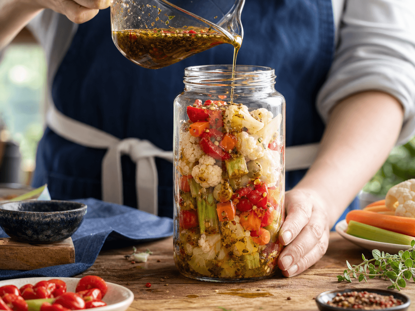 Pickle Jar used for giardiniera, peppers & vegetable medleys in a mixed acidified vegetables setting