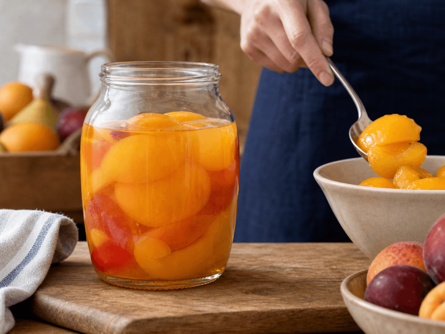 Preserved Fruit Jar used for peaches, pears, apricots & plums in a stone fruit in liquid setting