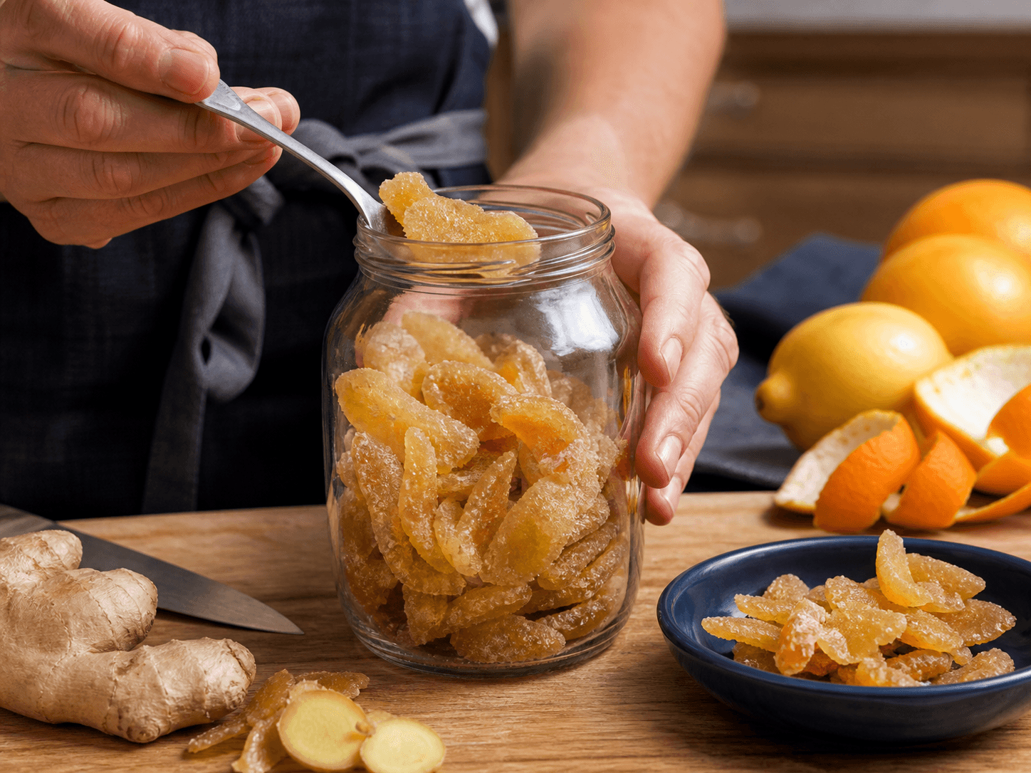 Preserved Fruit Jar used for candied ginger, peel & semi-moist fruit in a low-free-liquid preserve setting