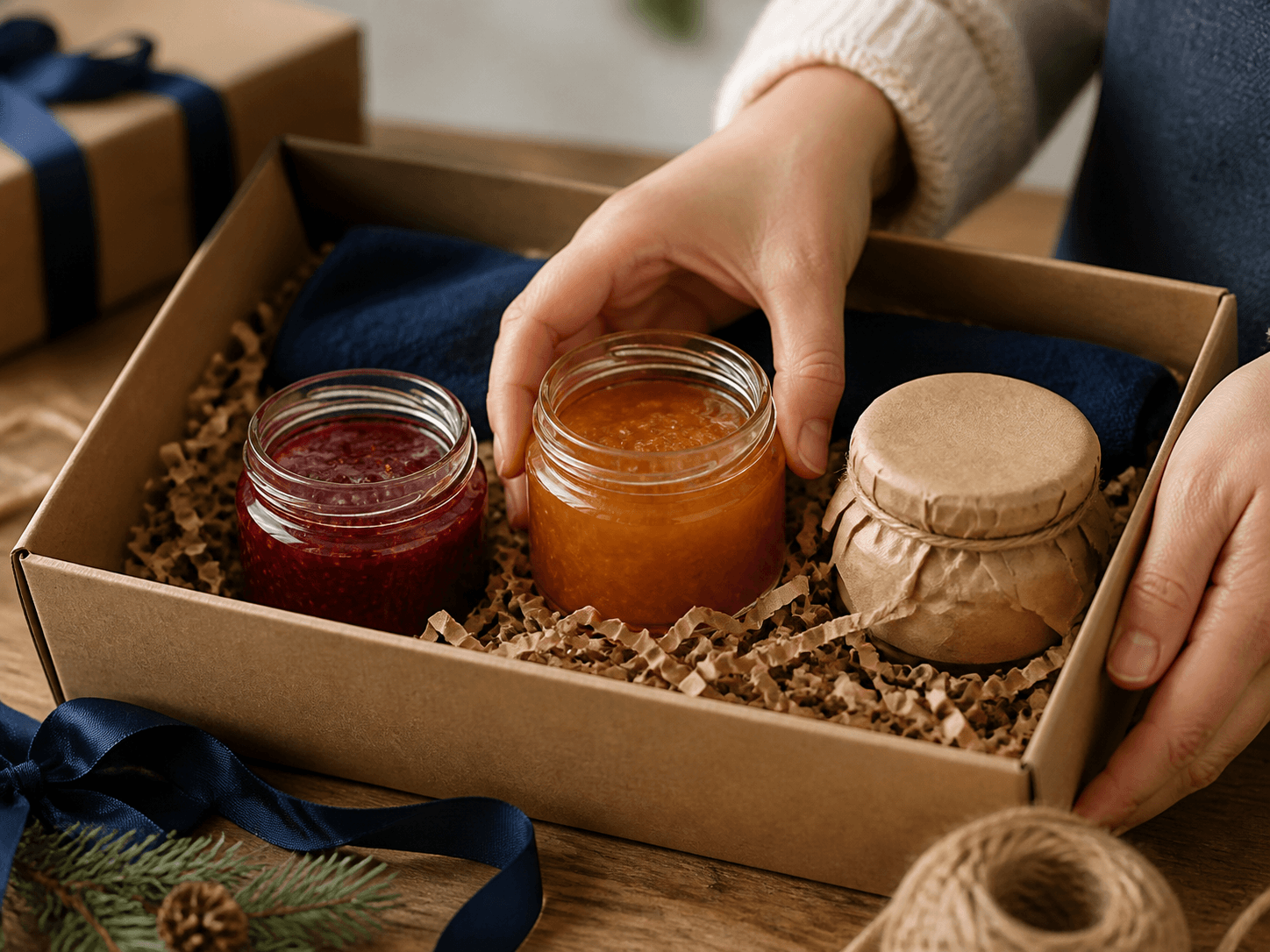 Round Jam Jar used for gift sets & seasonal releases in a premium presentation setting