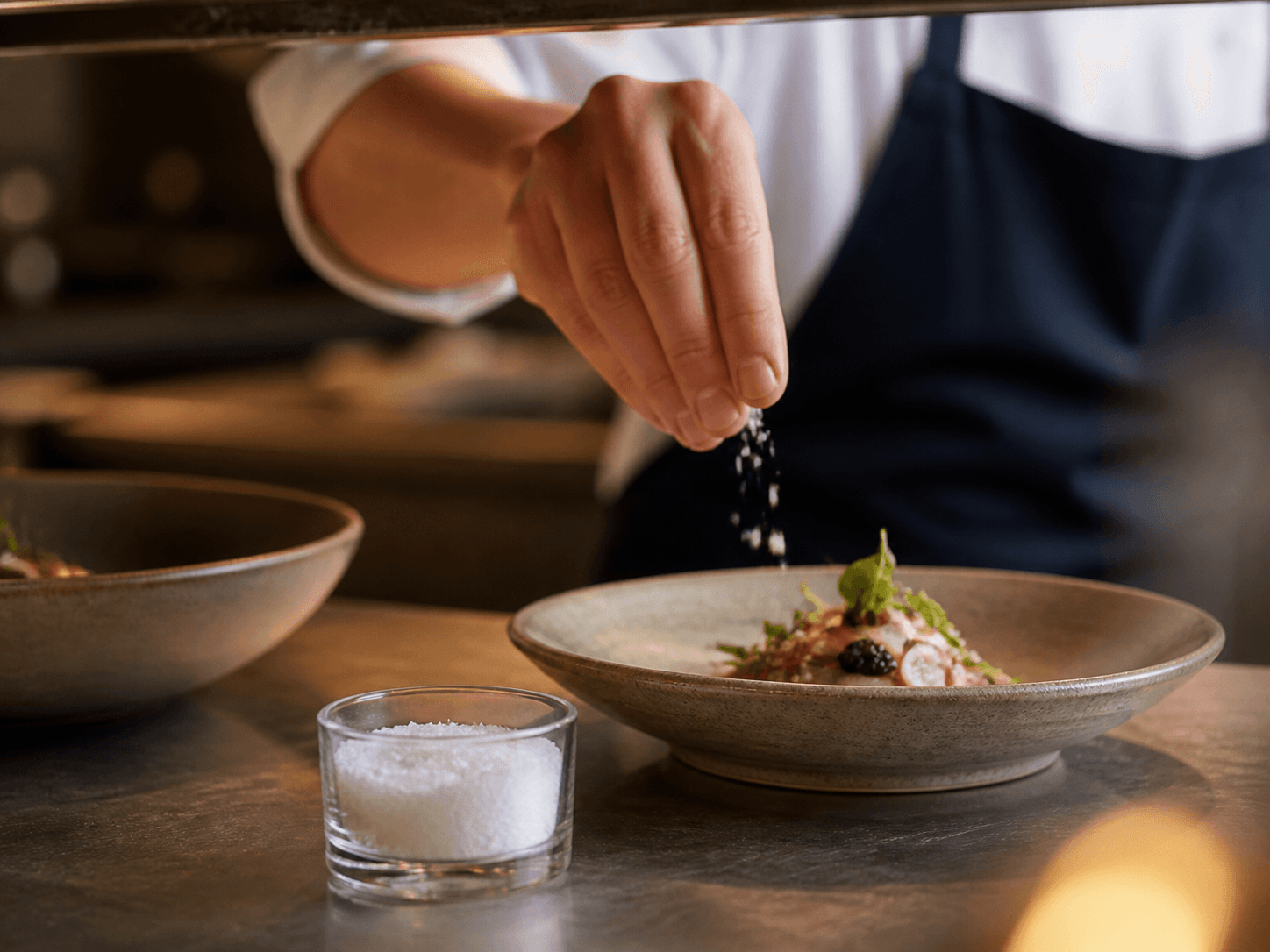 Salt Cellar used for chef pass, tasting menu & shared tabletop use in a restaurant service setting