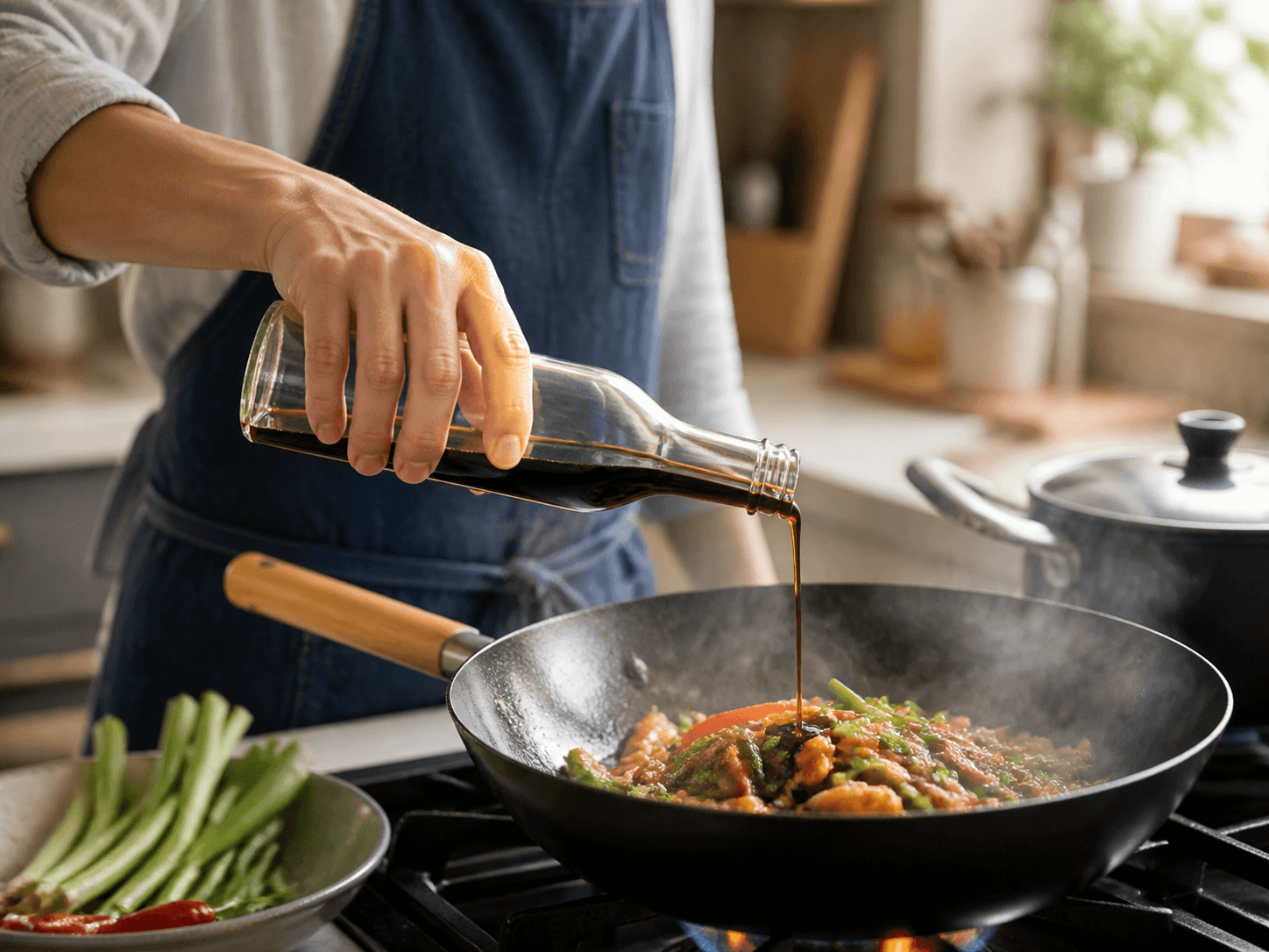 Soy Sauce Bottle used for light & all-purpose soy sauce in a home kitchens setting