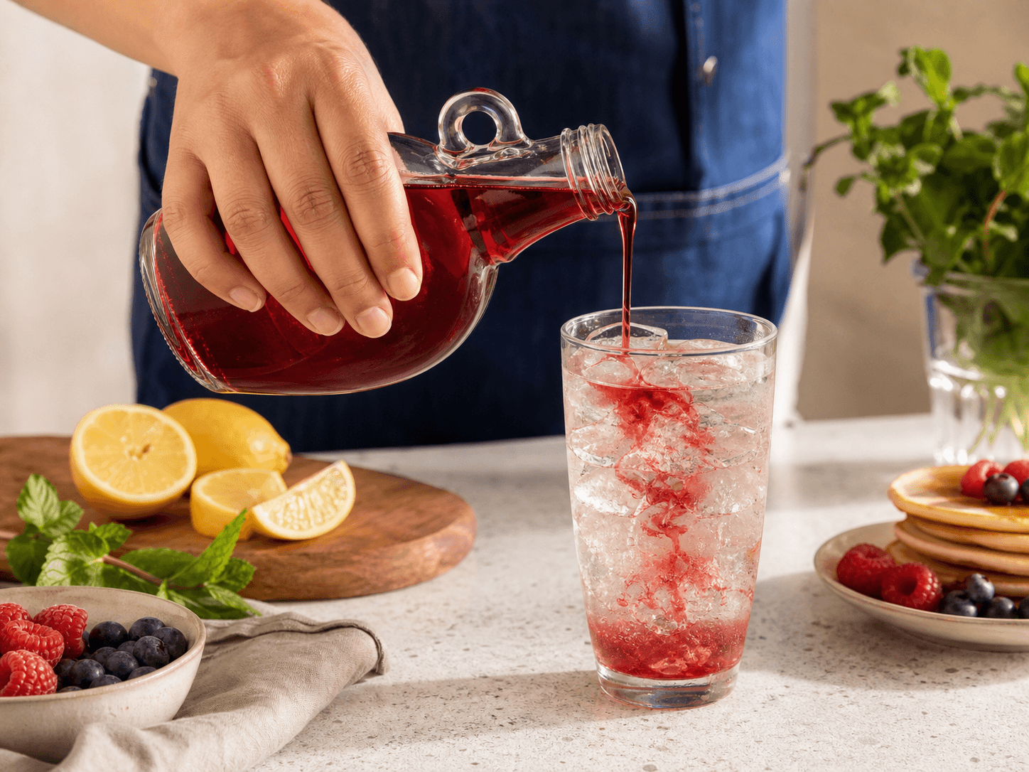 Syrup Bottle used for cocktail, soda & breakfast ranges in a fruit & flavored syrup setting
