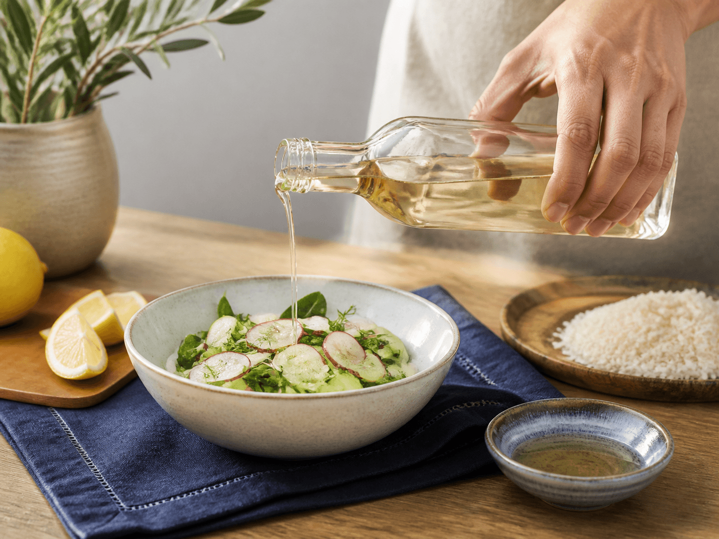 Vinegar Bottle used for wine & rice vinegar in a bright acidity setting