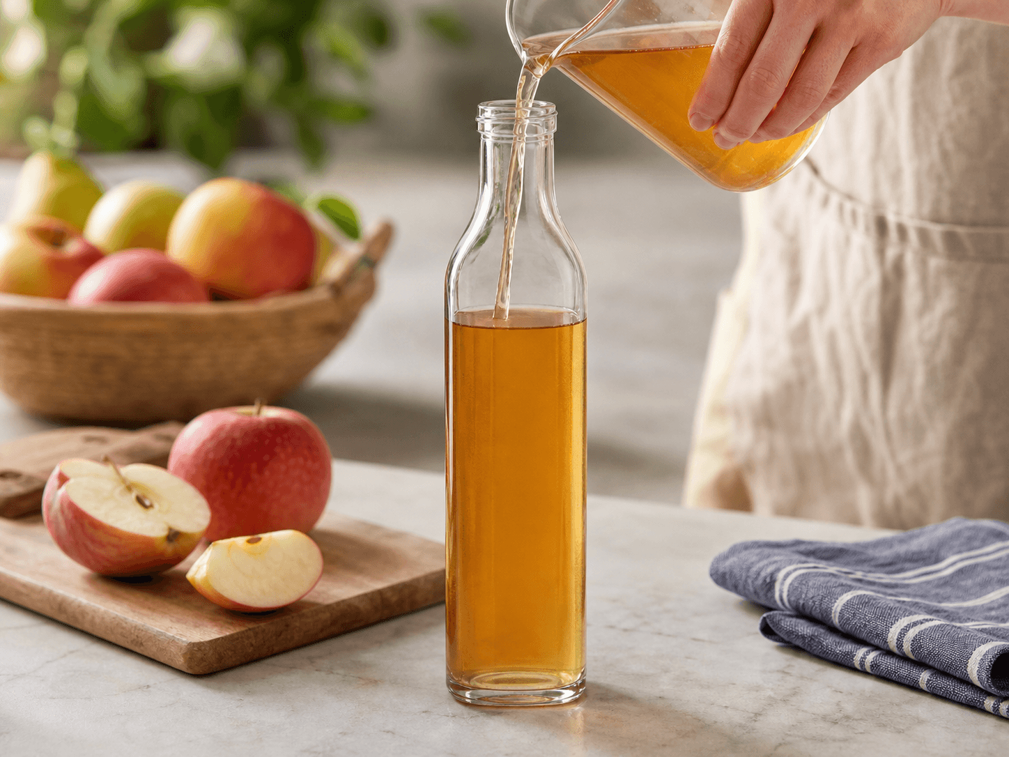 Vinegar Bottle used for apple cider & fruit vinegar in a fruit character setting