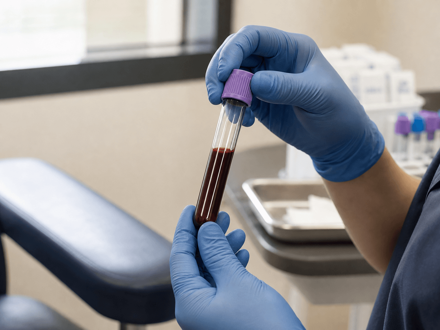 Blood Collection Tube used for a tube inverted the moment it comes off the needle in a phlebotomy rooms setting