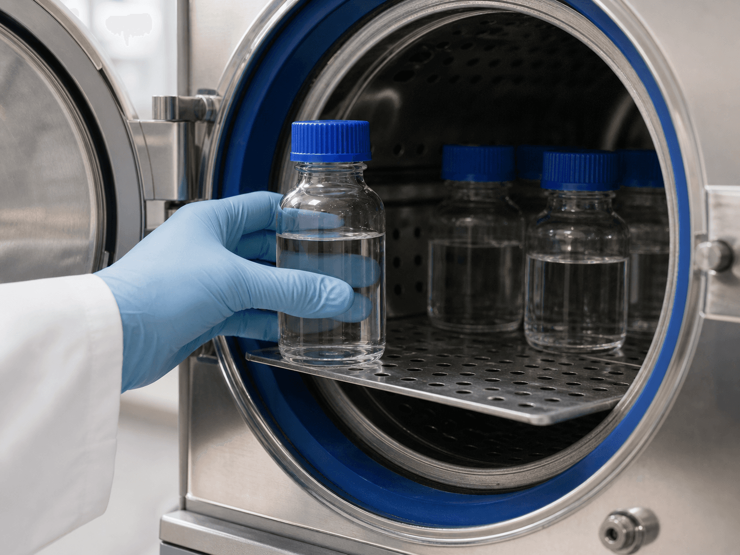 Borosilicate Pharma Bottle used for filled bottles taken up to temperature and back in a autoclave loads setting