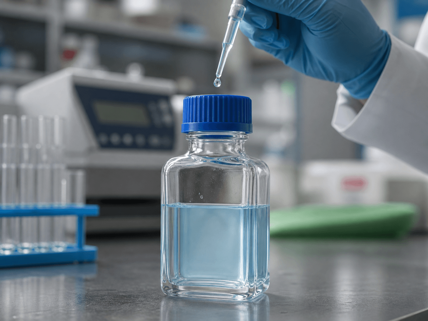 Diagnostic Reagent Bottle used for chemistry against glass and liner in a reagent contact setting