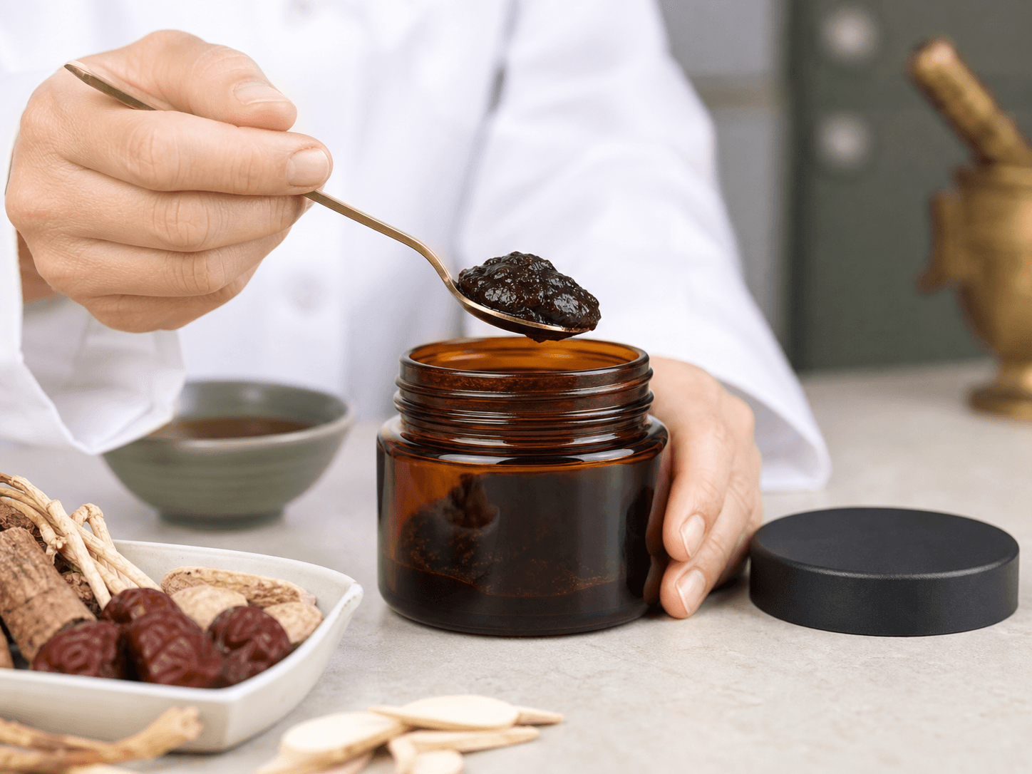 Herbal Paste Jar used for pastes taken by the spoonful in a traditional preparations setting