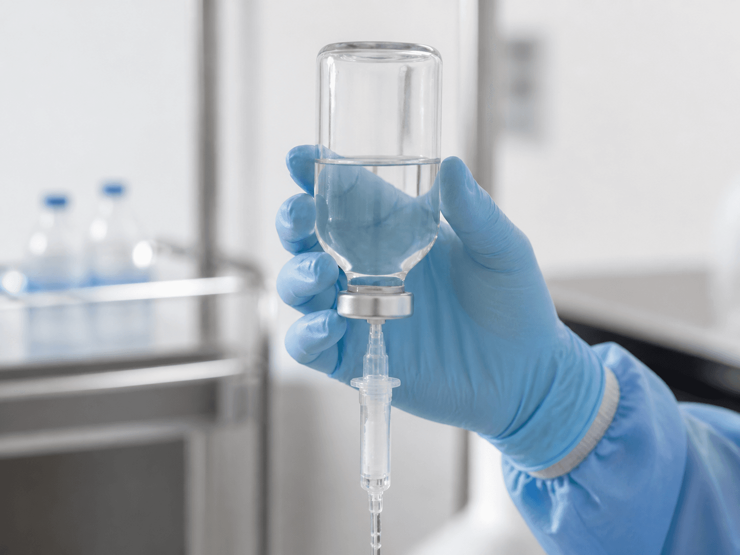 Infusion Bottle used for sterile fluid across shelf life and transport in a integrity setting