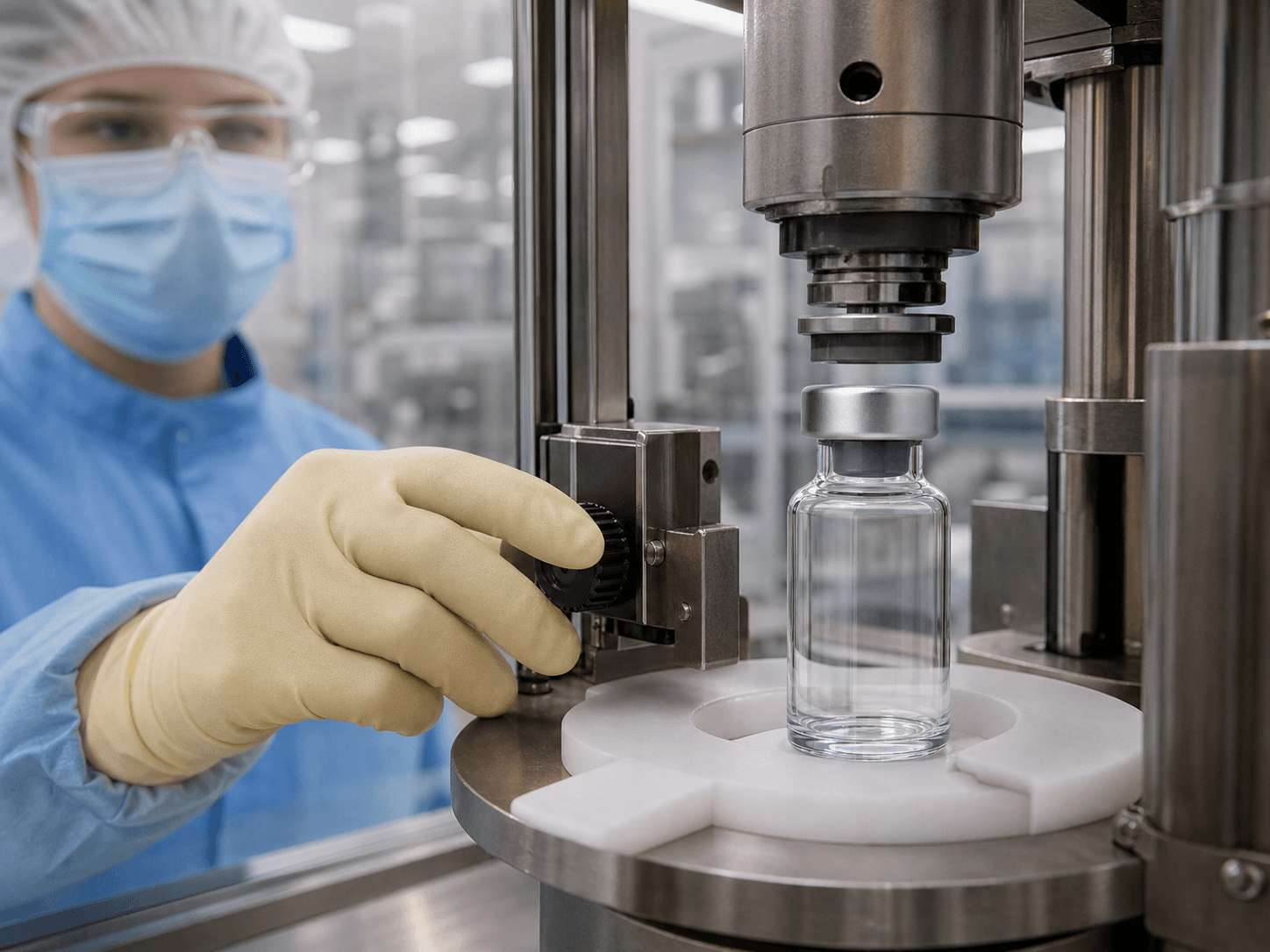 Injection Bottle used for a setting an operator is not free to adjust in a sterile suites setting