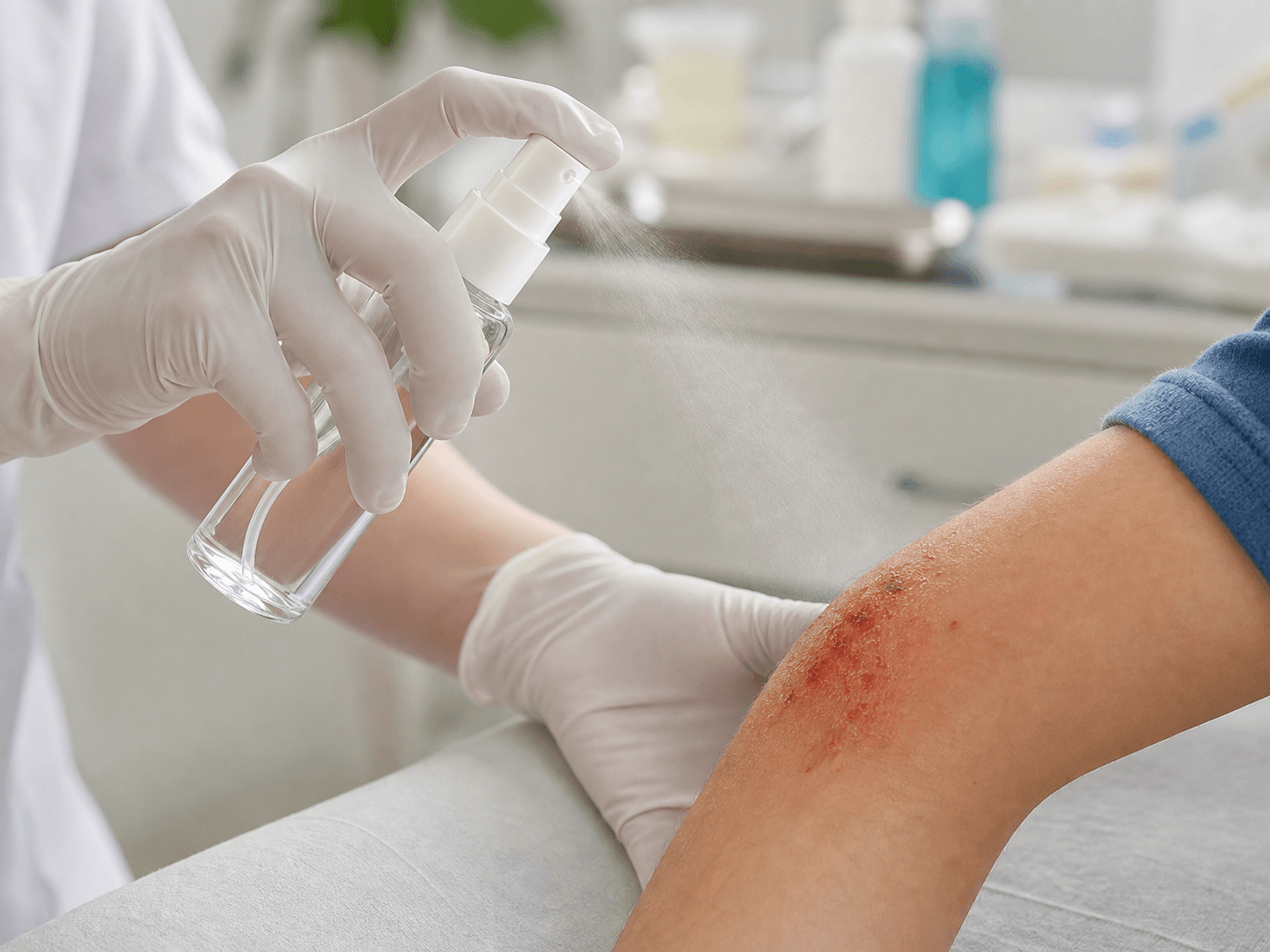 Medical Spray Bottle used for sprays applied to damaged skin in a wound and skin care setting