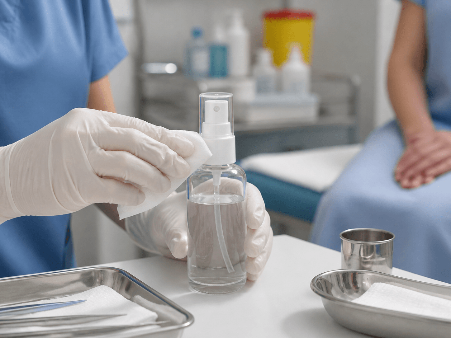 Medical Spray Bottle used for bottles used across many patients in a clinical settings setting