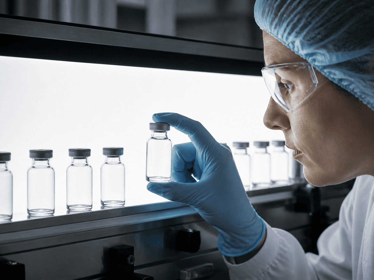 Molded Vial used for an operator looking for something very small in a particle inspection setting