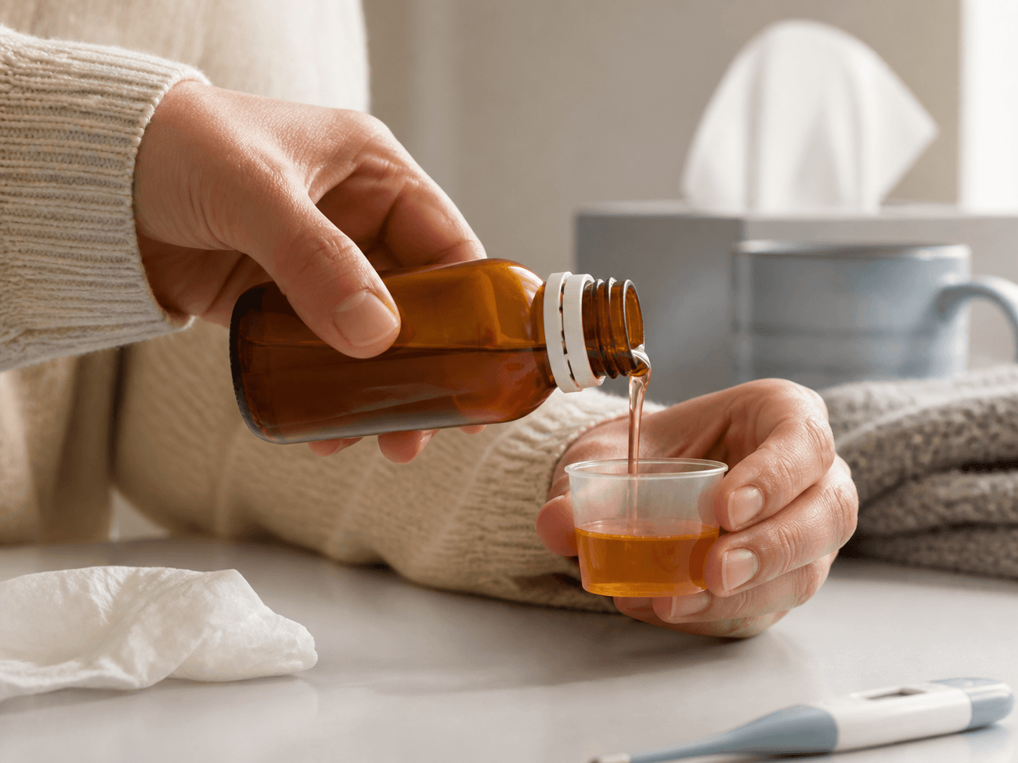 Pharmaceutical Syrup Bottle used for syrups poured out over a course of days in a cough and cold setting