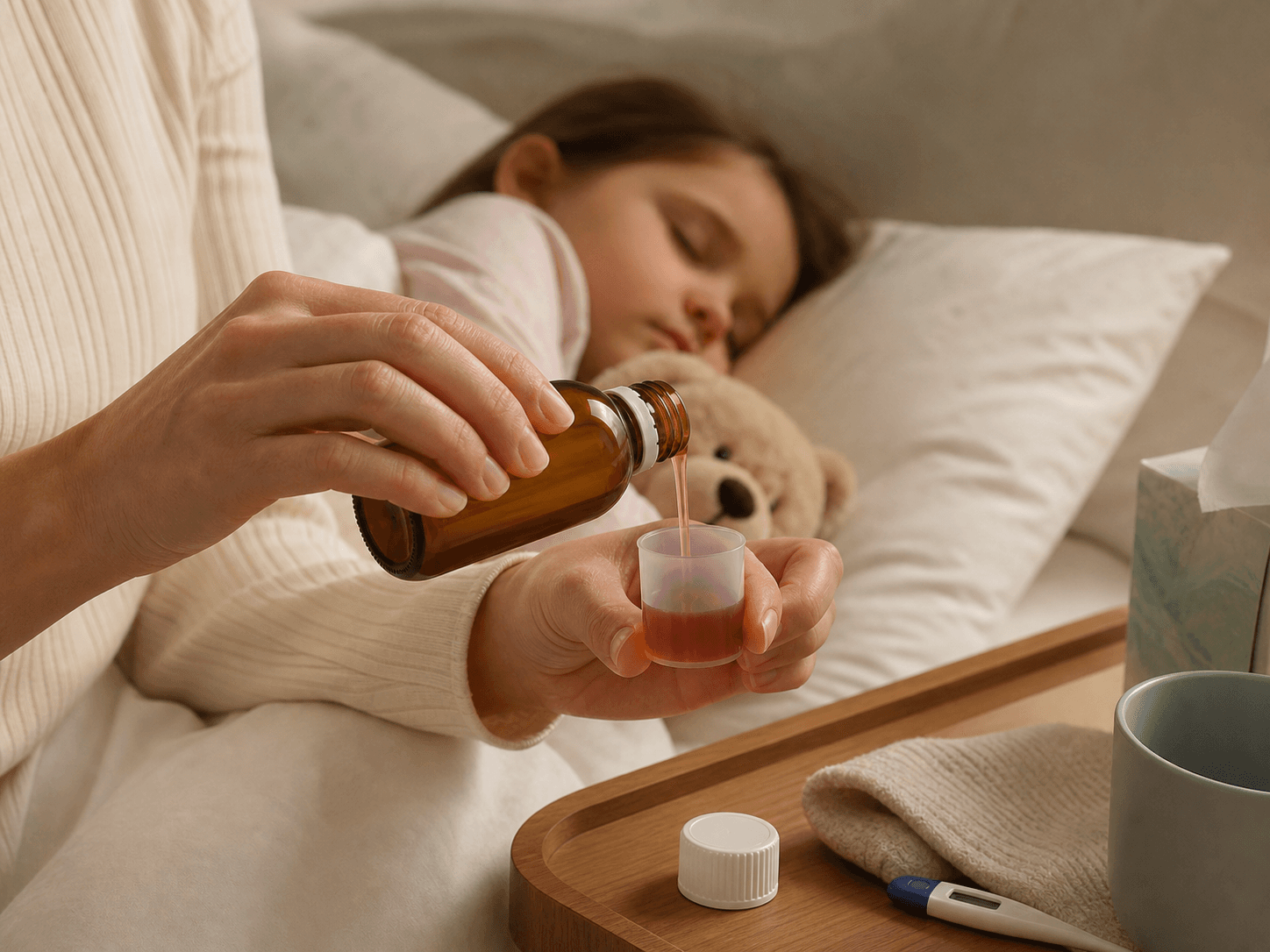 Pharmaceutical Syrup Bottle used for doses given to children by carers in a pediatric use setting