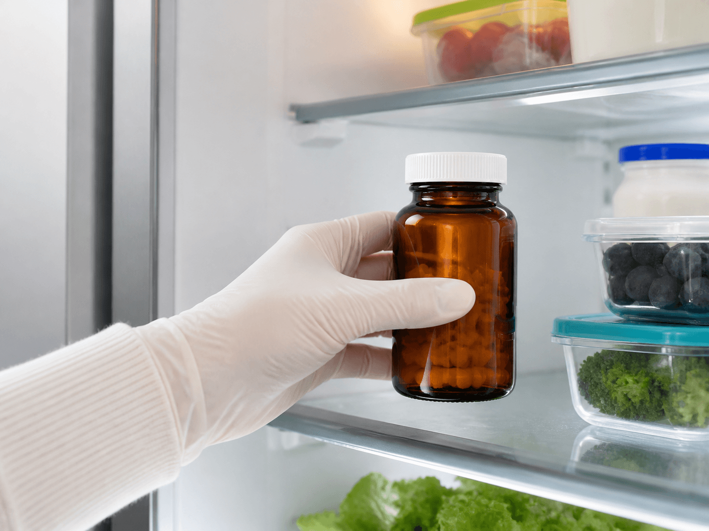 Probiotic / Enzyme Bottle used for where a customer decides to keep it in a fridge doors setting