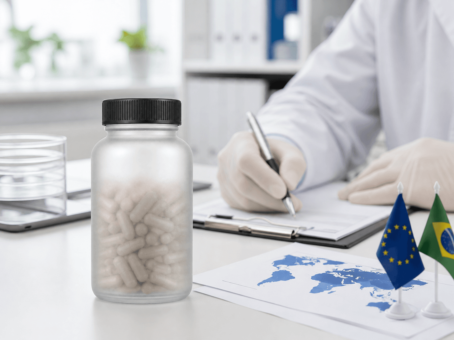 Supplement Bottle used for wording that travels badly in a selling into a new country setting