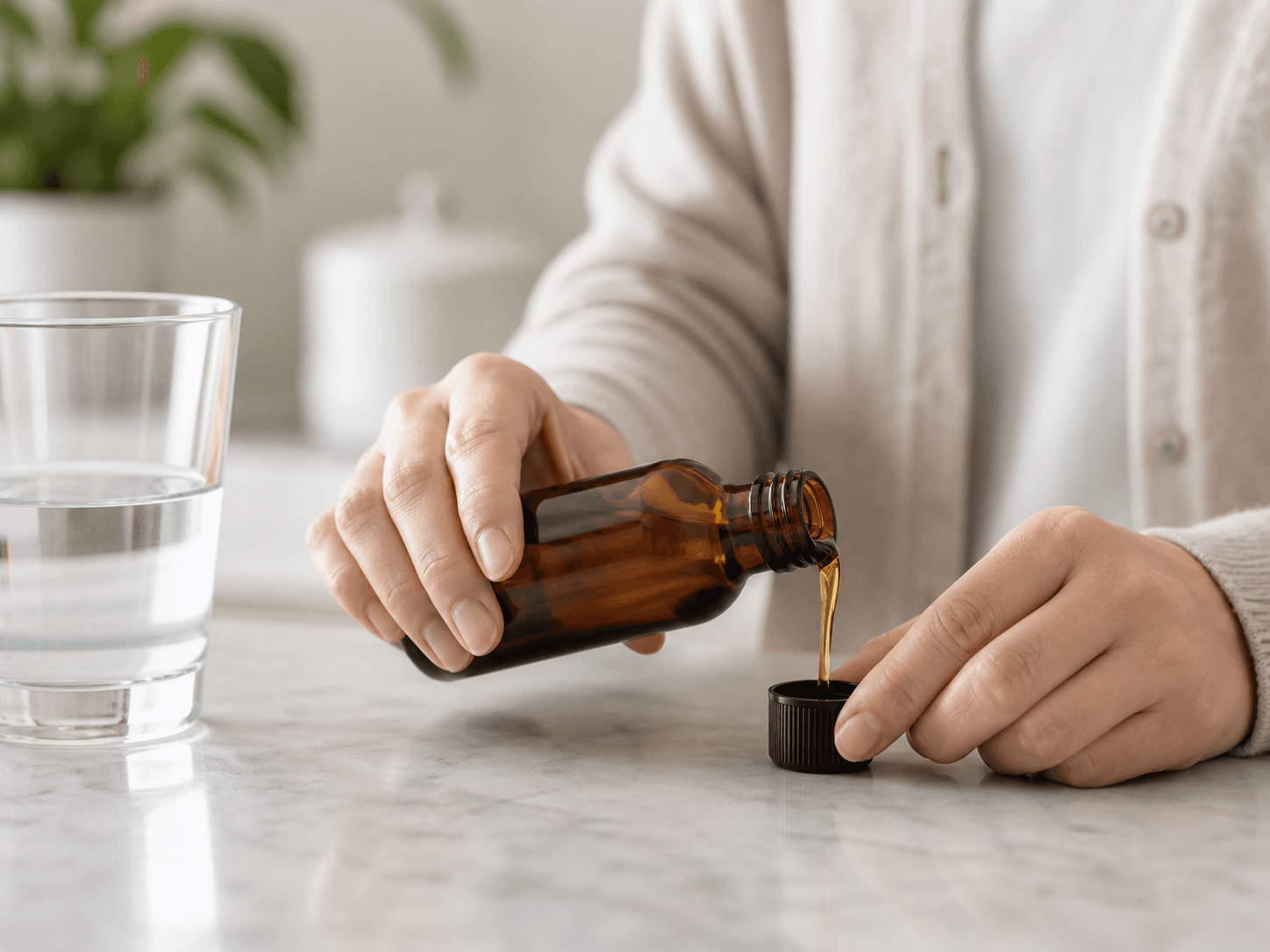 Tonic Bottle used for tonics measured out at home in a daily regimens setting