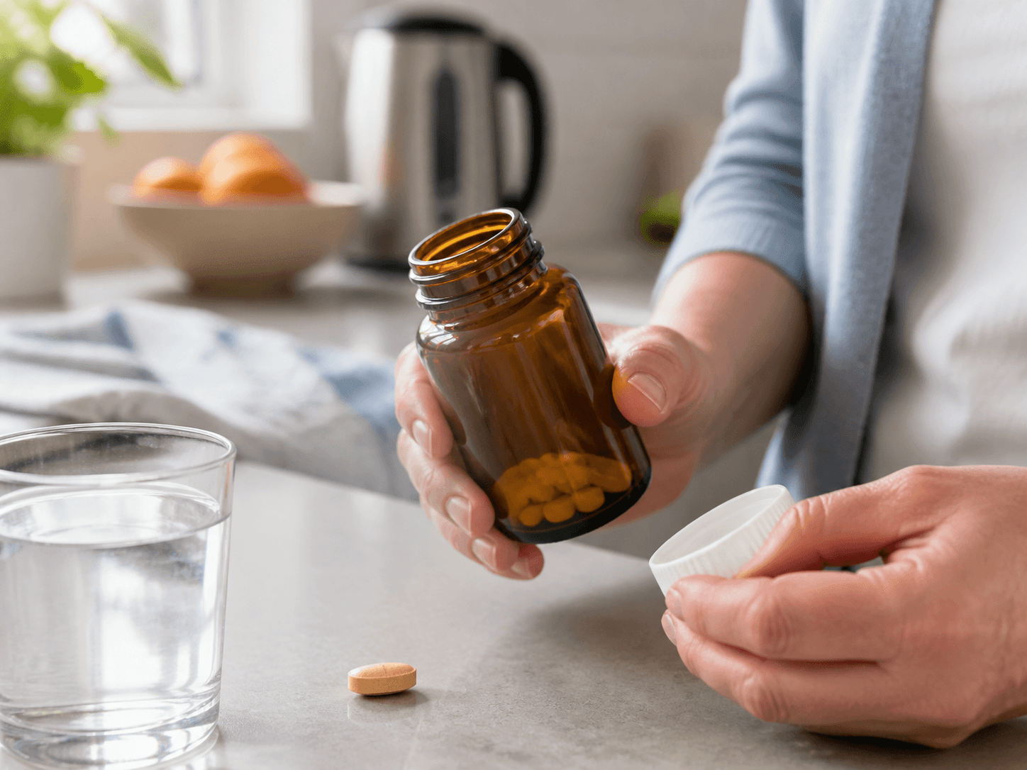 Vitamin Bottle used for bottles opened every morning in a daily supplements setting