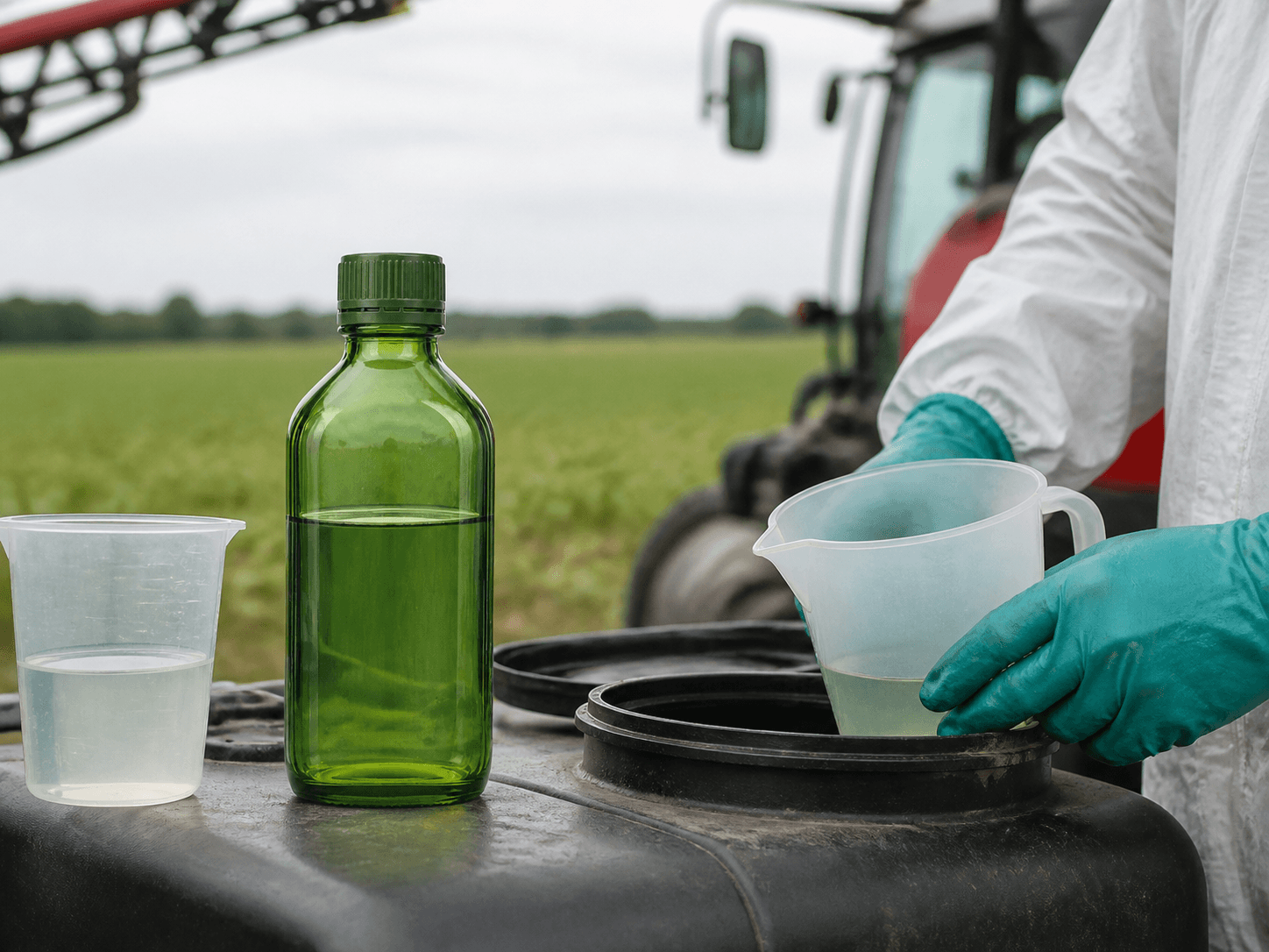 Agrochemical Bottle used for concentrates measured into a sprayer in a field use setting