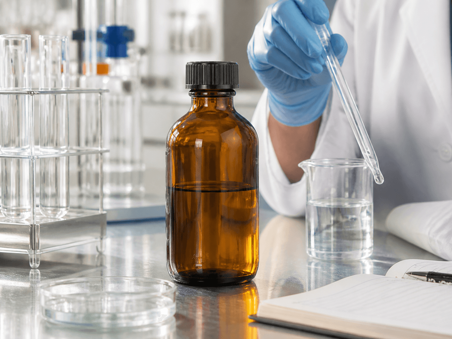 Amber Reagent Bottle used for solutions that decompose in daylight in a photosensitive reagents setting